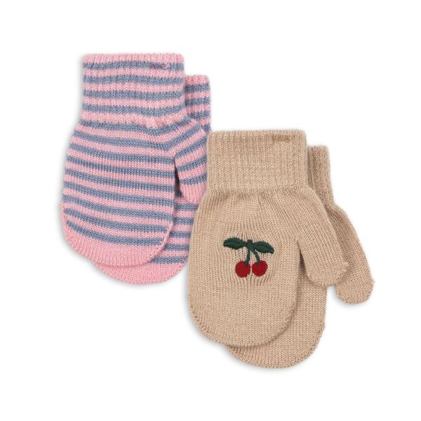 Hovedbilde Konges Sløjd - 2 pk Votter Ull Cherry Stripe